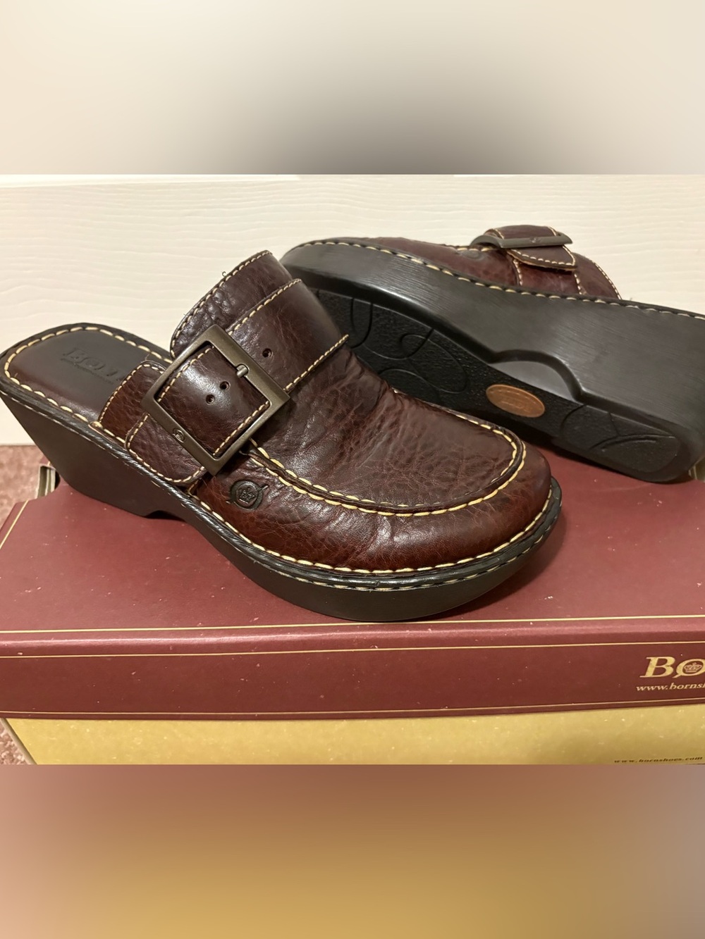Born Cloister Women’s Dark Brown Leather Clog with Buckle